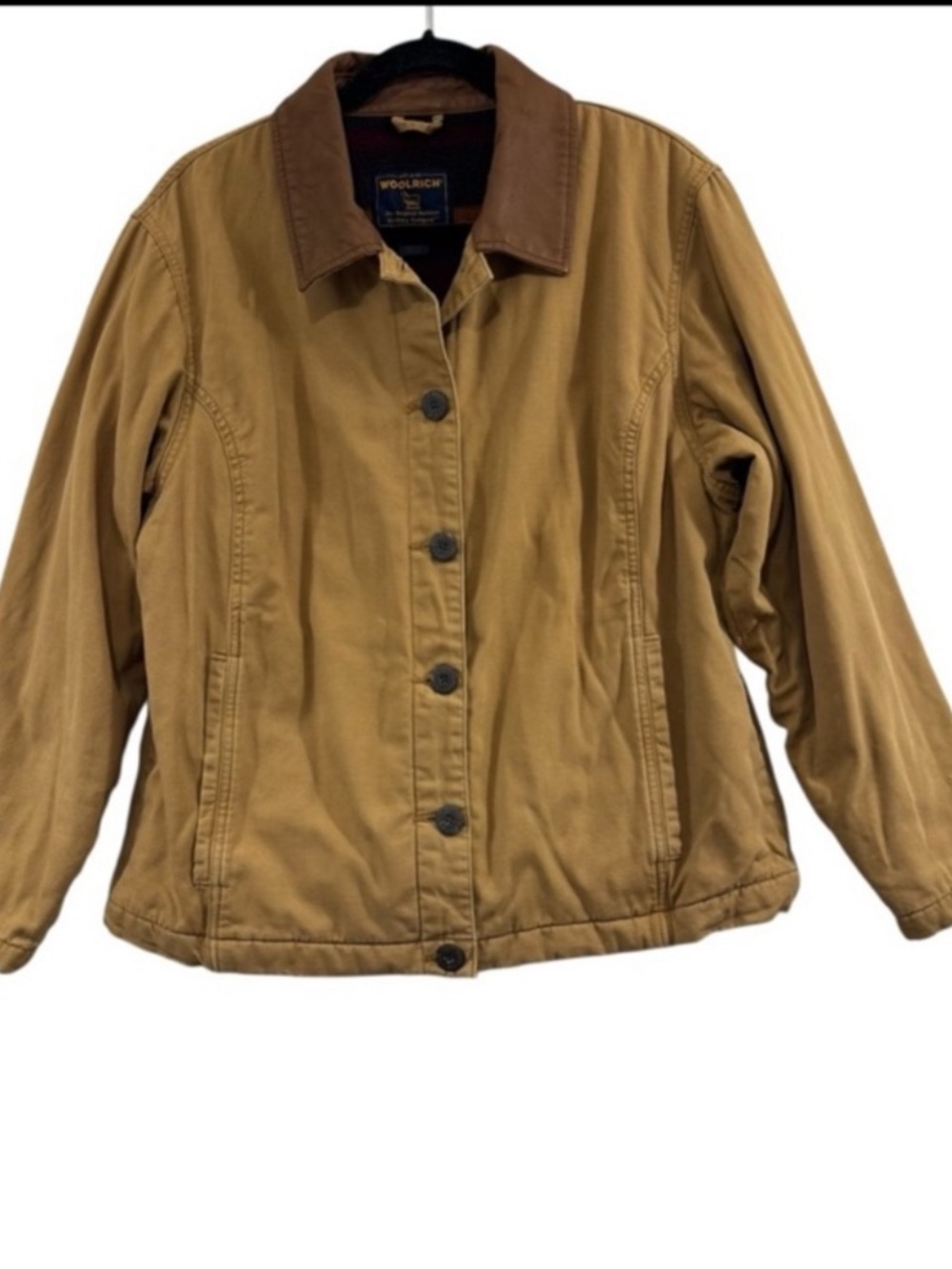 Vintage Woolrich Barn Chore Jacket Fleece Lined Saddle Brown Leather Collar XL